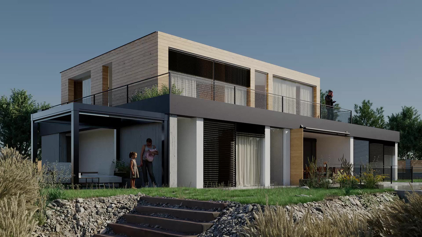 3D architecture archviz building exterior house product Render Sun visualization