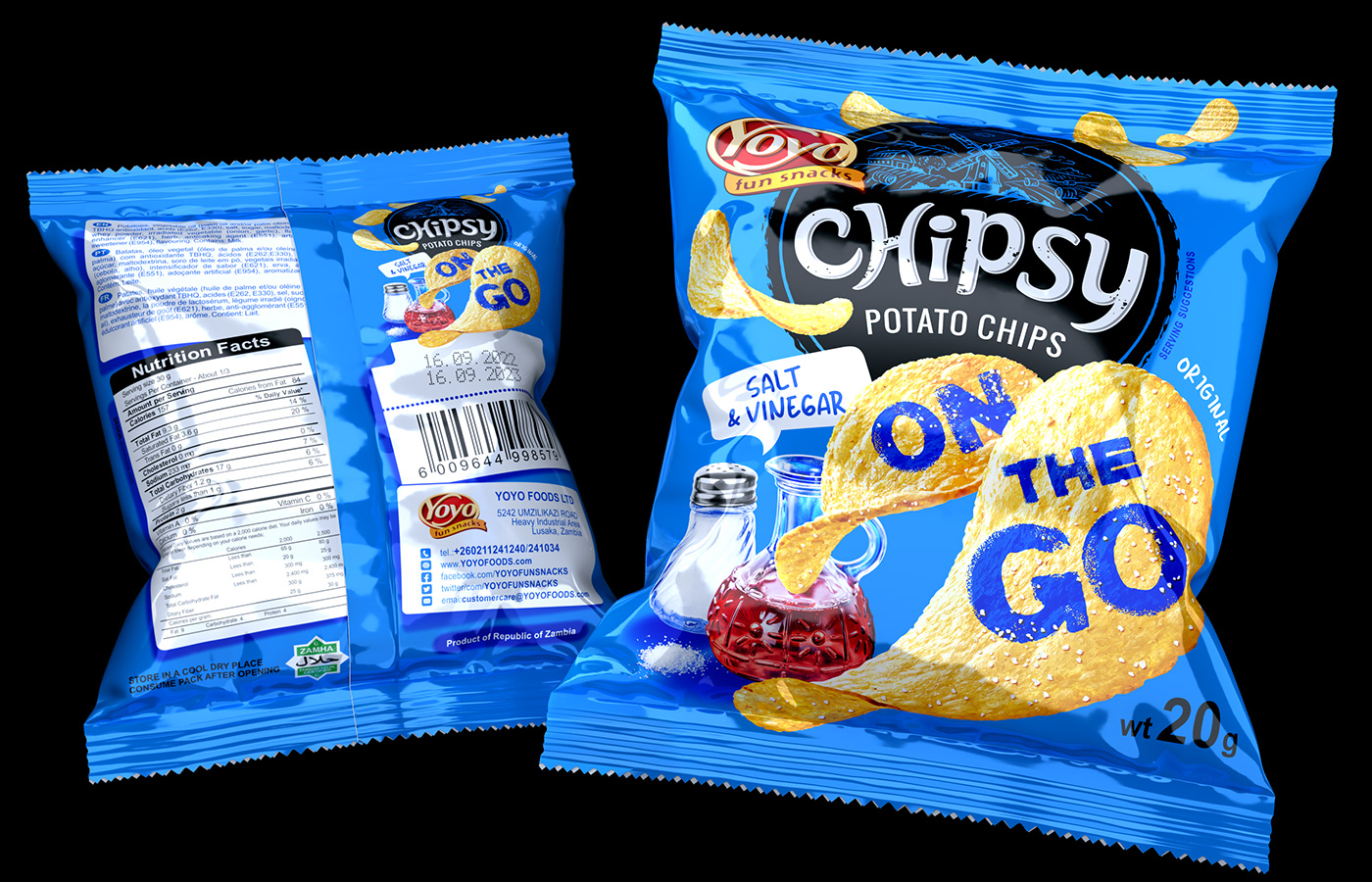 potatoes chips snacks Food  packaging design logo trademark chipsy on the go yoyo foods