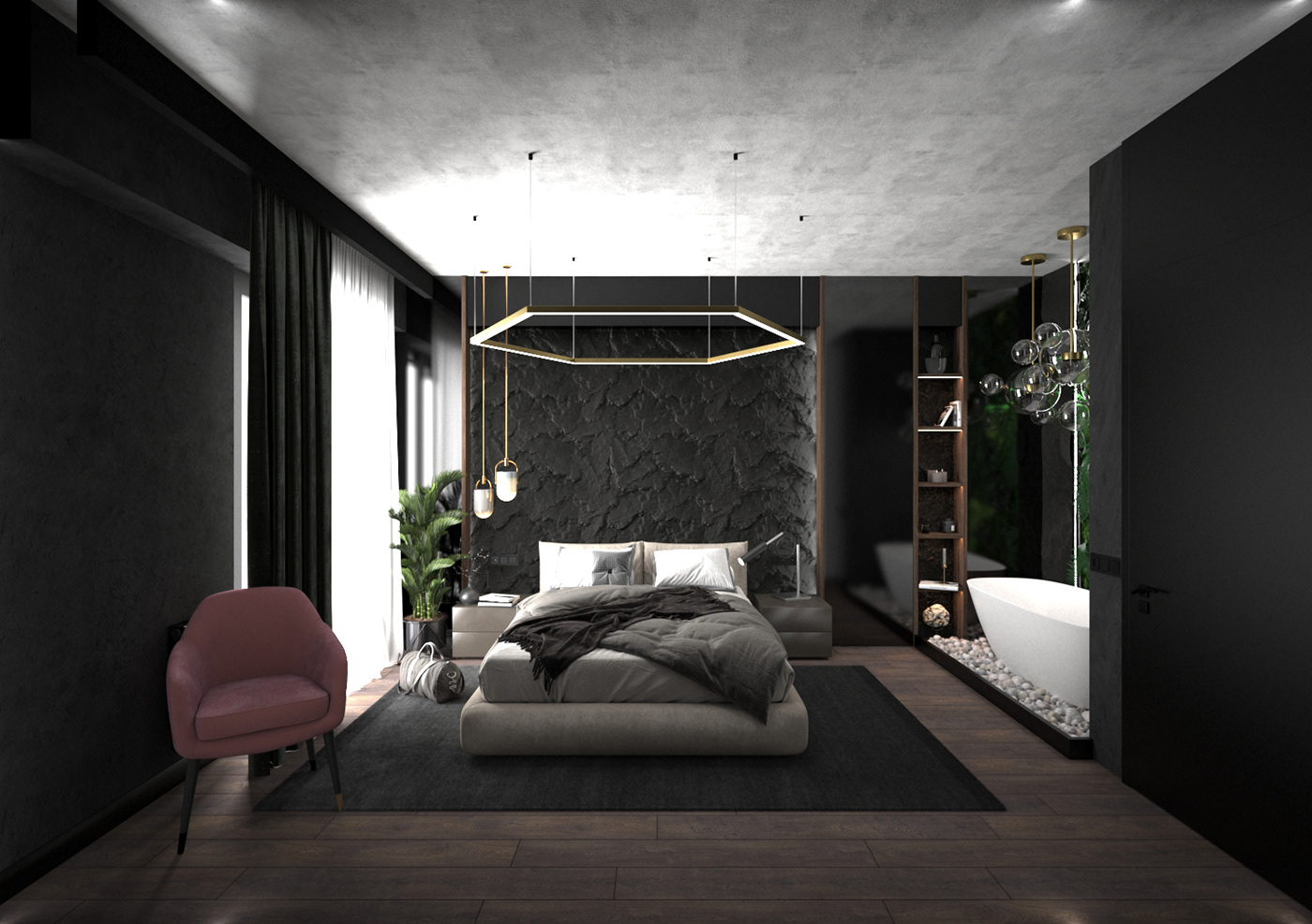 3D apartmentinterior bathroom bedroom black Hall interior design  living room Render rendering