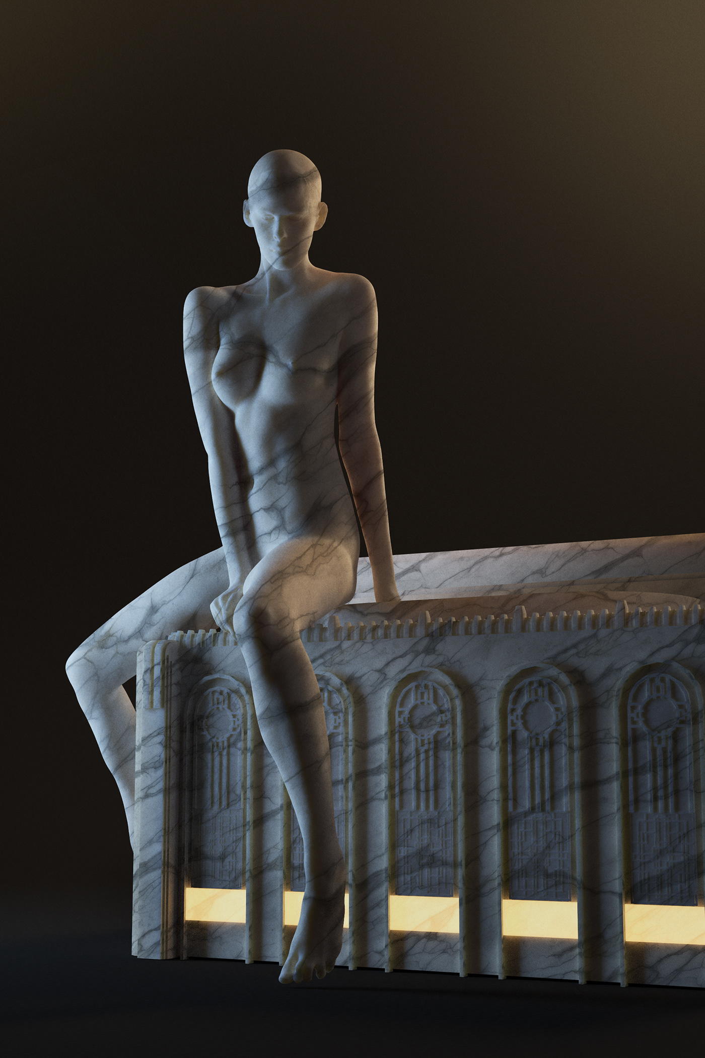 Marble figure nude lighting studio CGI Render daily posing