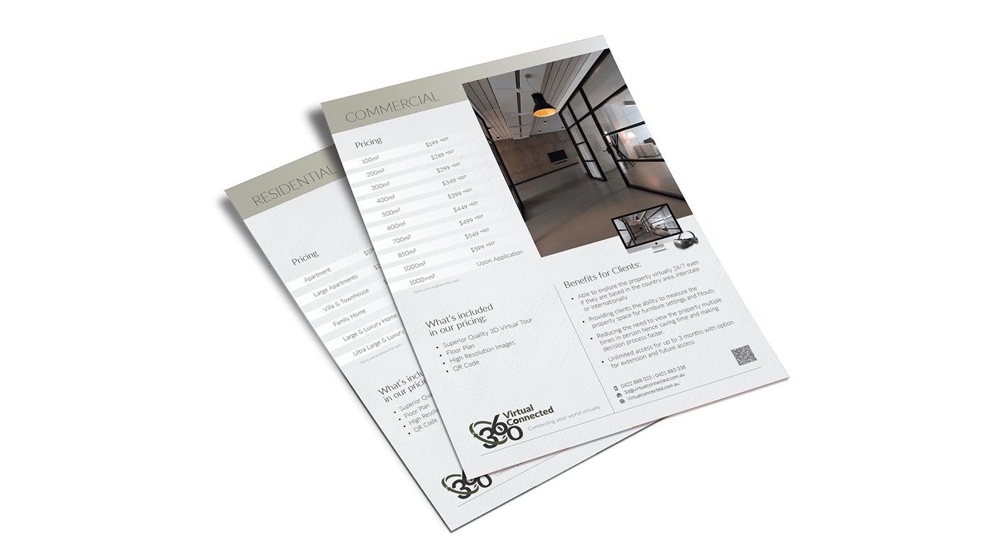 A4 page brochure flyer Virtual Connected business card editorial stationary range
