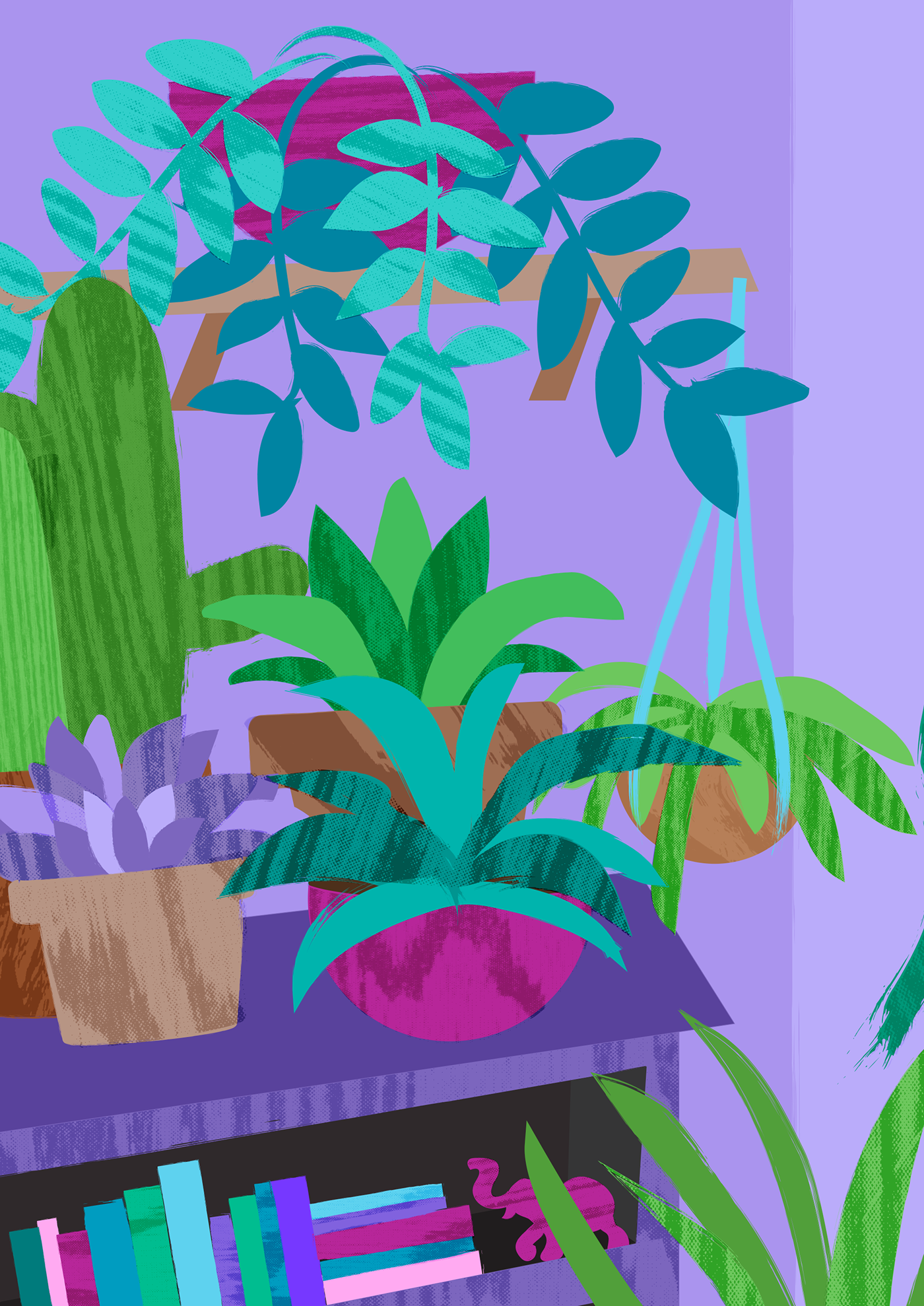 ILLUSTRATION  plants Plant graphic design  texture colorful Digital Art  Cat Interior Illustrator