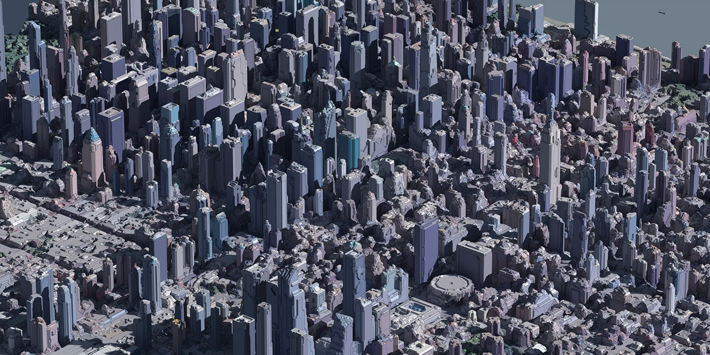 city graphic houdini Miniature outline stylized