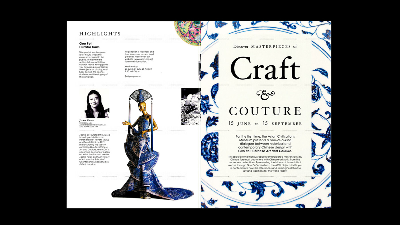 editorial design  print design  visual identity Guo Pei typography   acm singapore brochure flyer