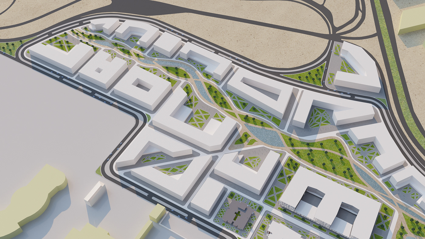 architecture Urban Design Landscape Layout Airport City 3dmax vray aerotropolis urban planning green river