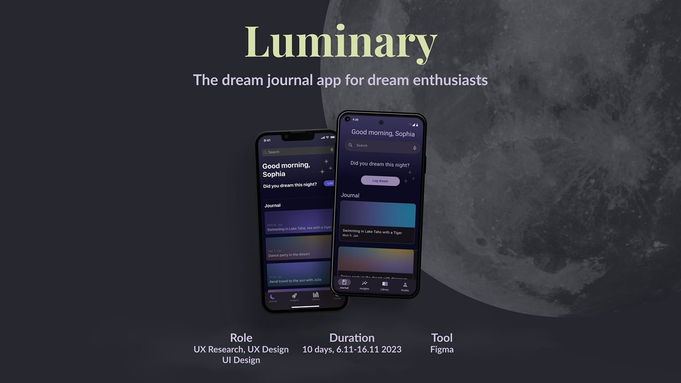 dream dreams ux ux/ui UI UX design ui design dream journal journal app journal