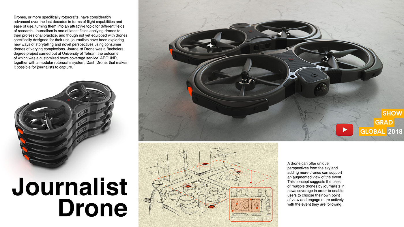 design drone journalism   prototype quadcopter service sketch UI ux Render