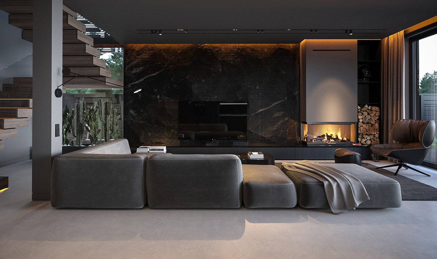 darkinterior dizzers housedesign interior design  livingroom Minimalism moderninterior serjprodesign