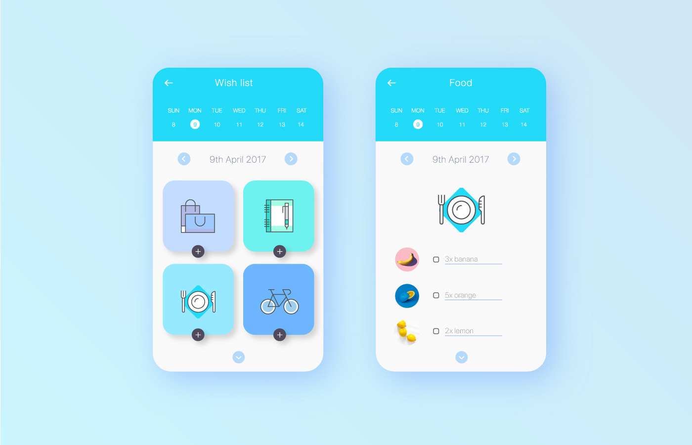 UI ux interaction app Interface concept to-do-list color flat app design