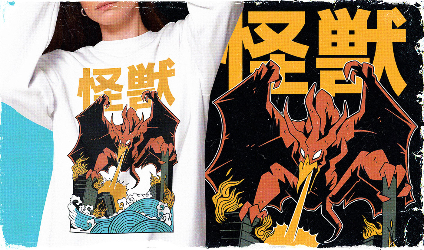 cartoon digital illustration Character design  ILLUSTRATION  monsters kaiju godzilla Digital Art  artwork tshirt