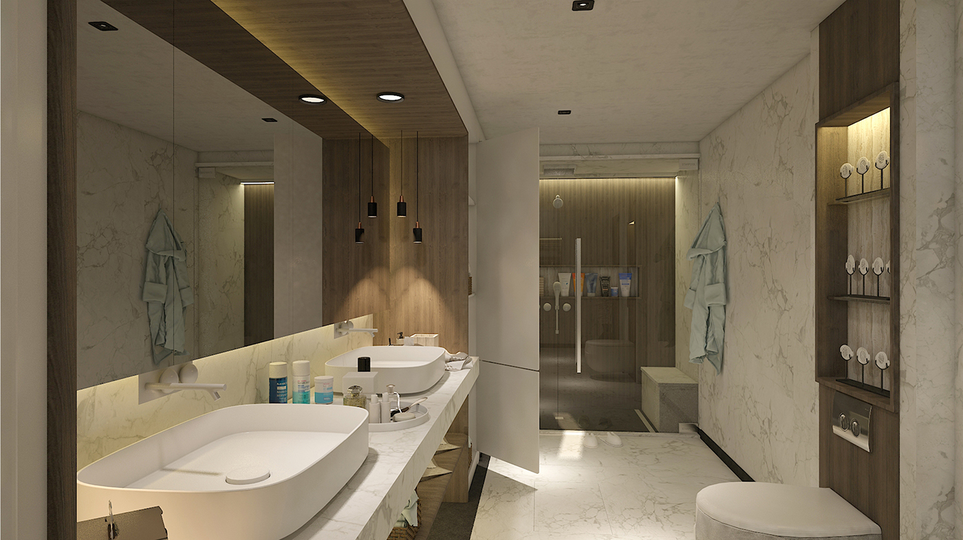 residence bathroom bathroom design bathroom interior Residence Design interior design  modern dark light wood Marble