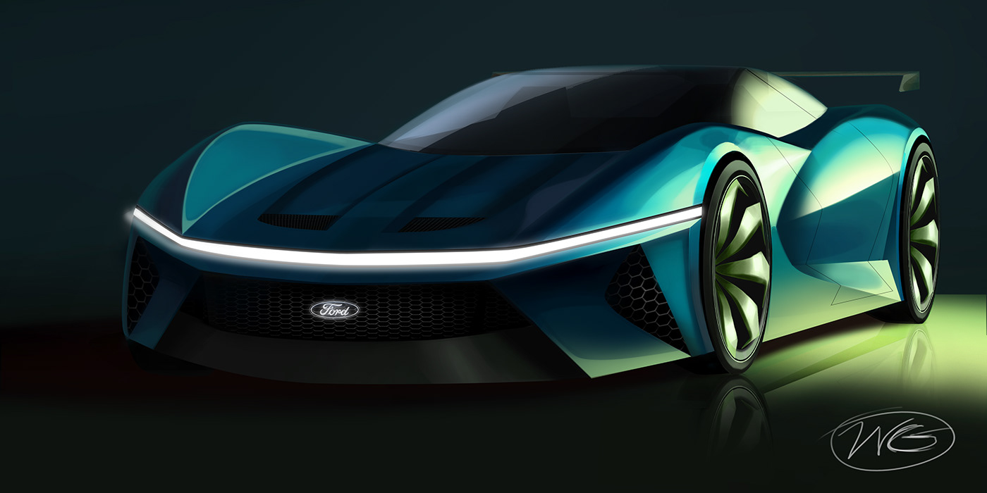 Ford FordPerformance Transportation Design sketch concept art Claymodel track car hybrid Gran Tourer Digital Art 
