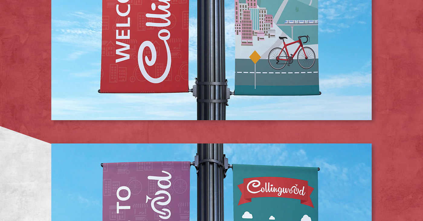street banner graphic design  Lamp ILLUSTRATION  teal red handwriting logo vancouver Collingwood