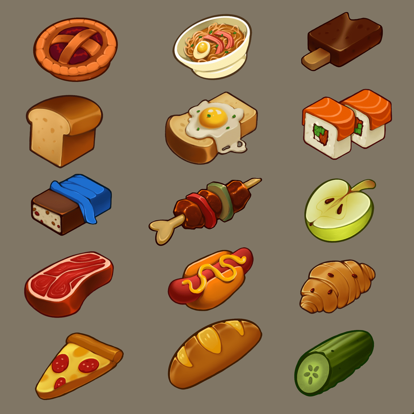 2D 2D render casual Food  Game Art icons material plants props
