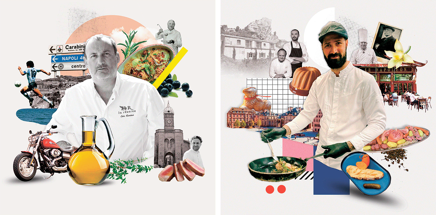 collage design Layout editorial chef kitchen france magazine Magazine illustration portrait