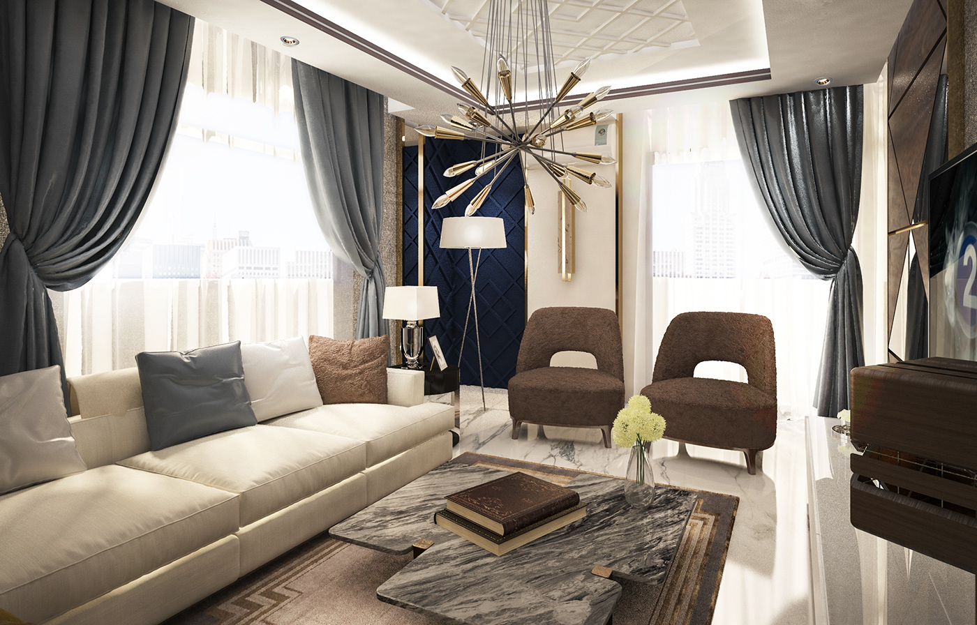 living room navy modern Interior gold