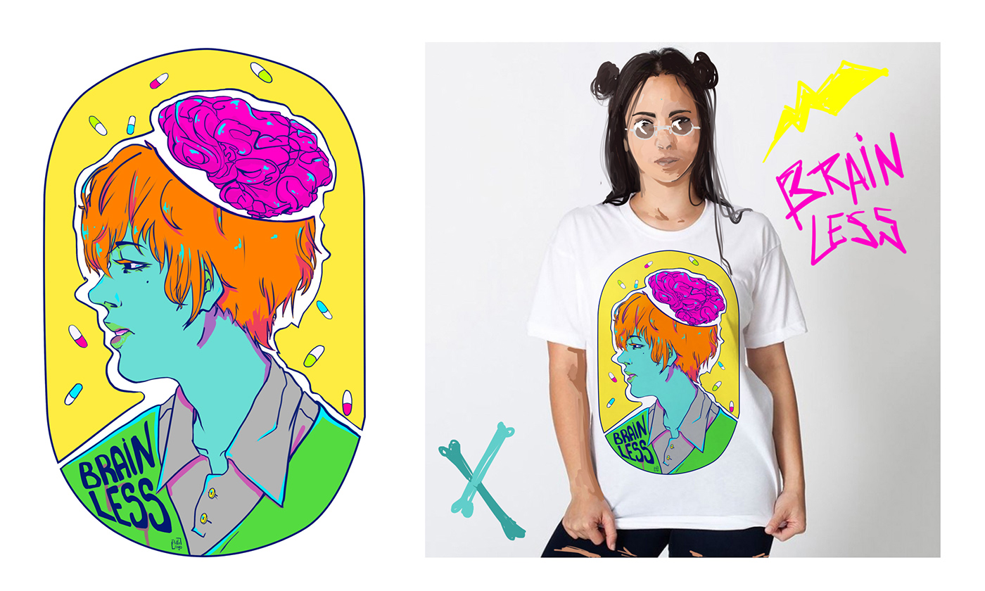 t-shirt design moda Fashion  brainless paltamayo Mockup ILLUSTRATION 