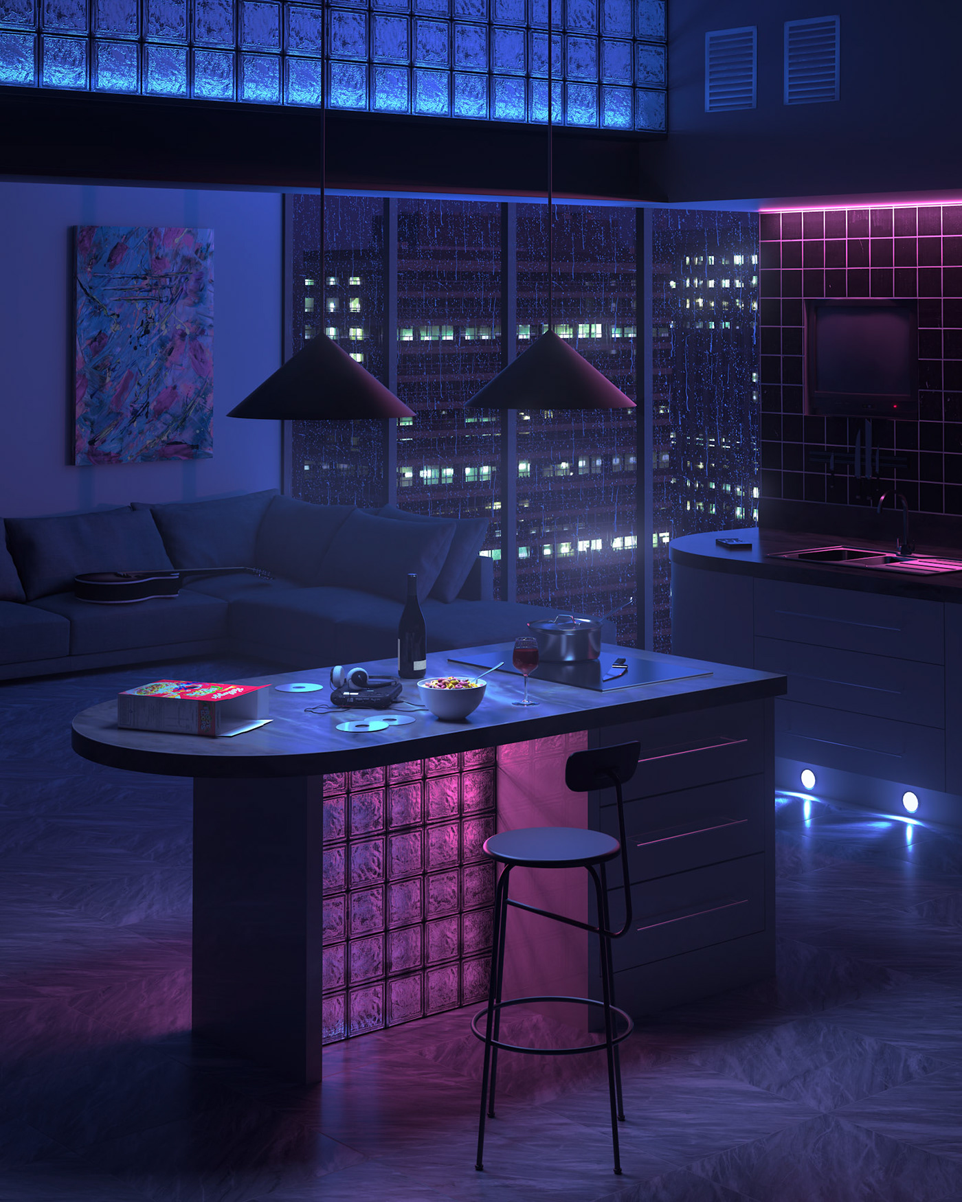 3D 80s architecture c4d Cyberpunk neon redshift vaporwave