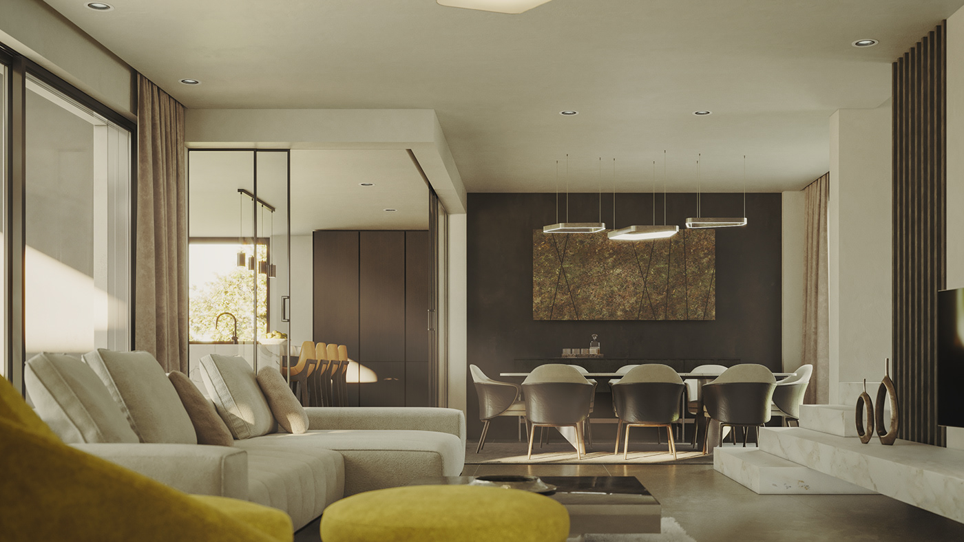 interior design  Render CGI home decor furniture architecture living room visualization dining room kitchen