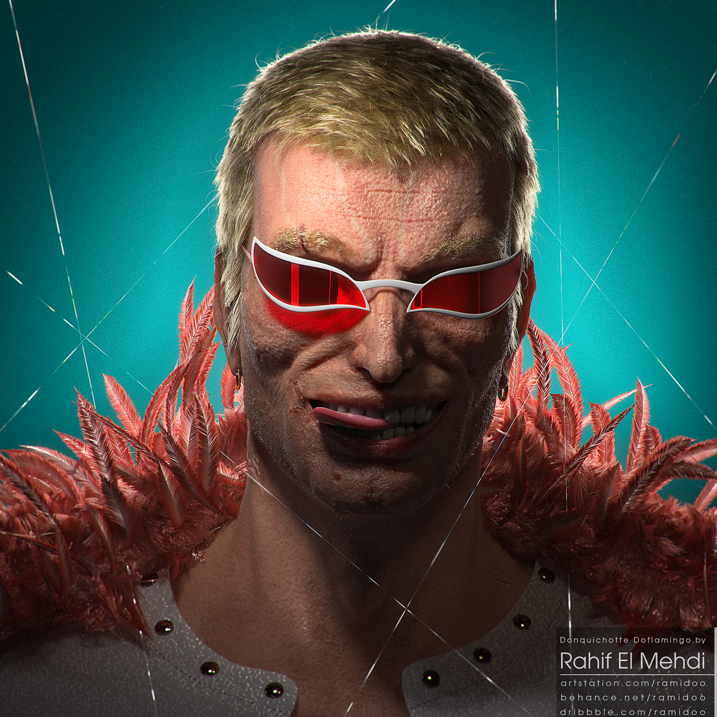 one piece anime Doflamingo fanart realistic CGI portrait