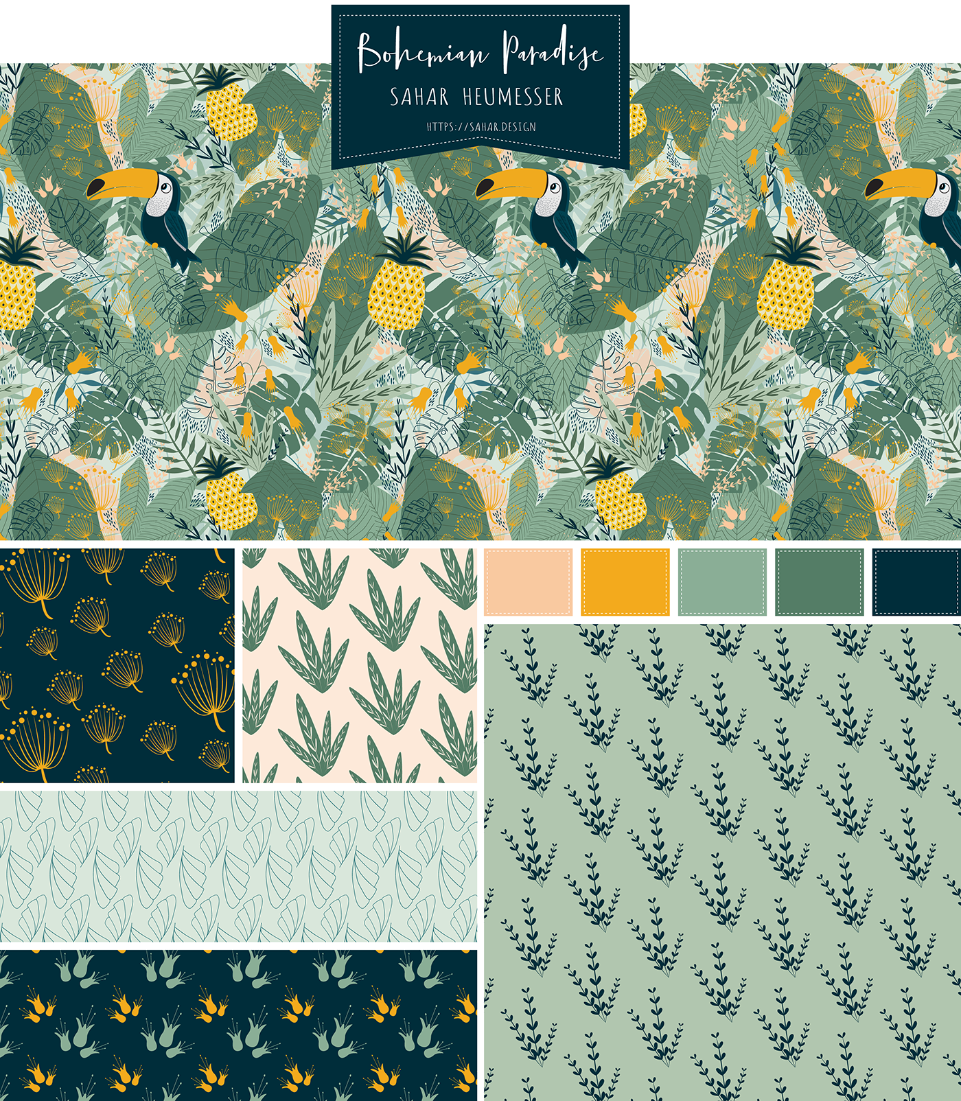 surface pattern design SPD pattern collection bohemian paradise spoonflower Tropical pattern ILLUSTRATION 