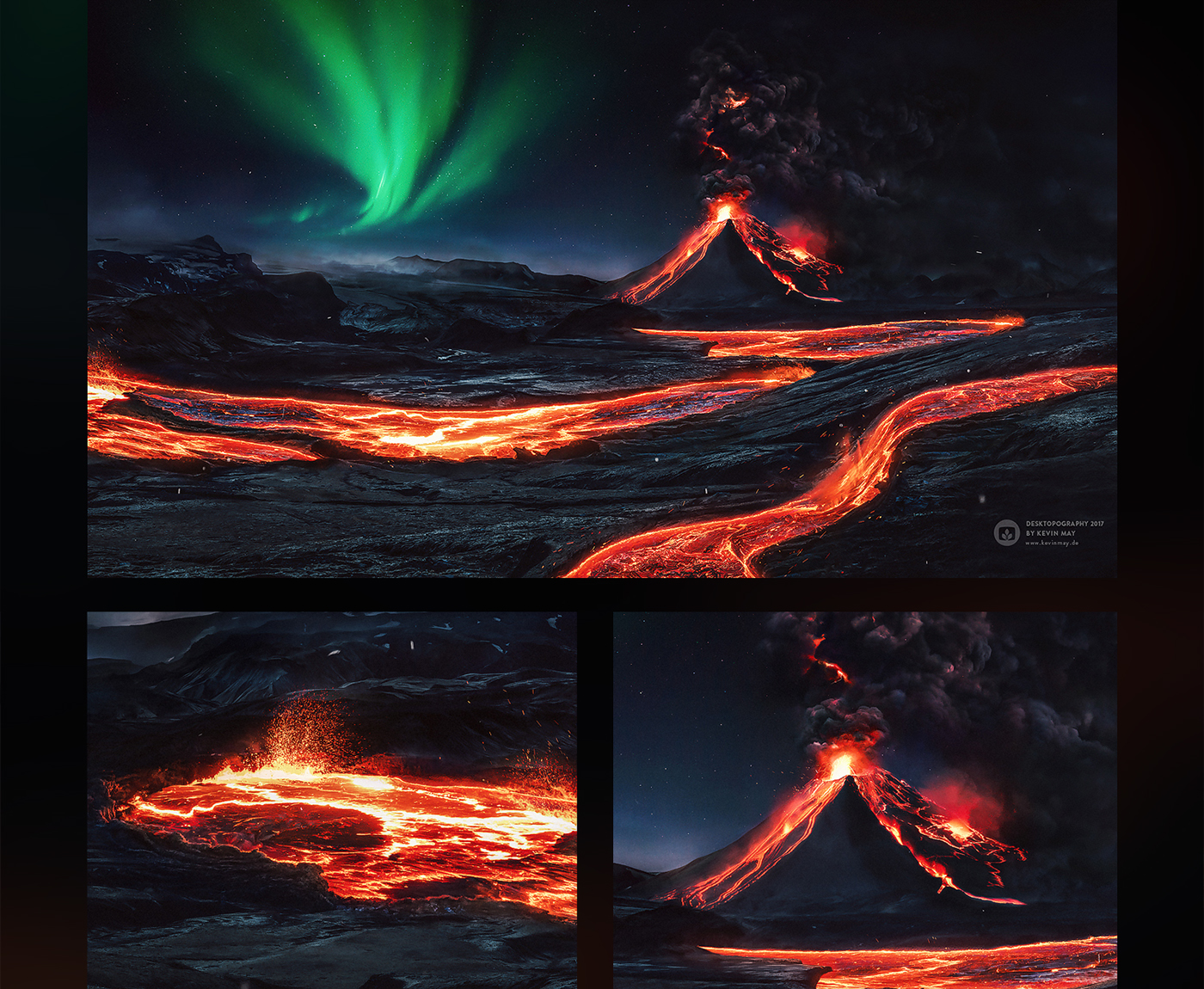 volcano desktopography wallpaper northern light iceland Kevin May katla eruption Nature lava