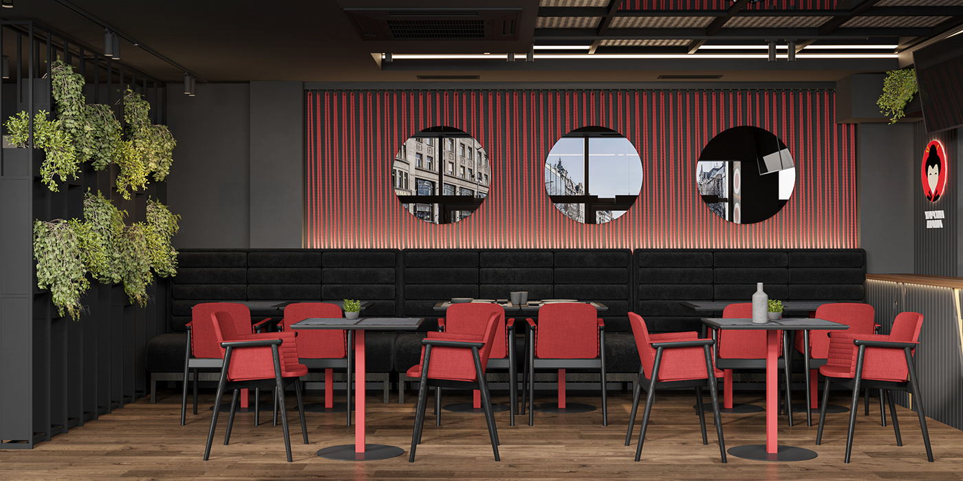 architecture archviz CGI interior design  modern Render restaurant Sushi sushi bar visualization