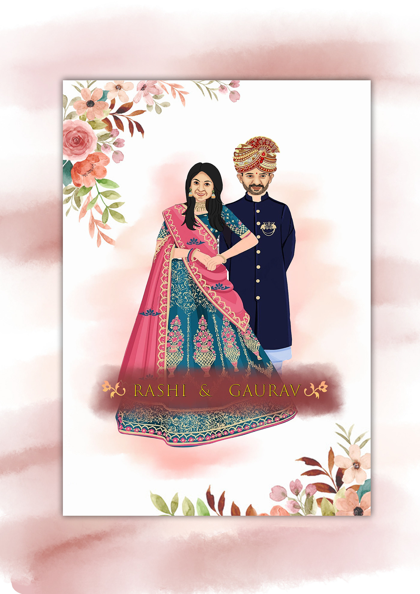 wedding invitation indian wedding save the date floral watercolor couplecaricature E Invitation video invitation