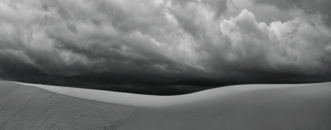 A panoramic of five photos shot consecutively and stitched together, at White Sands, NM. 