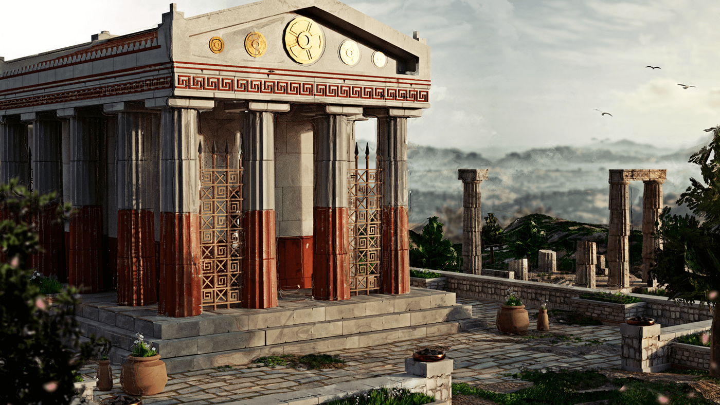 Ancient composition concept Greece greek history odyssey rendering ruins temple