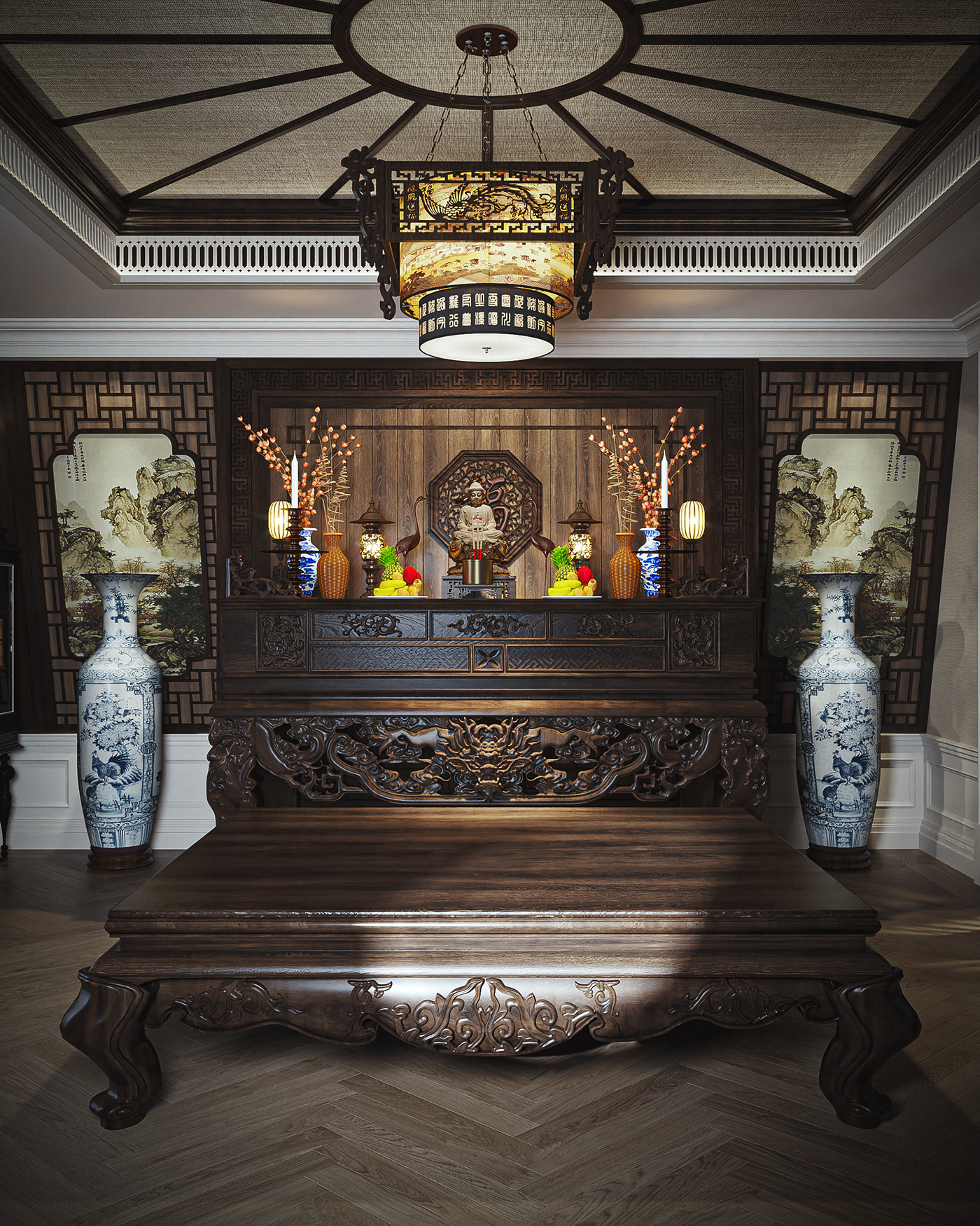 3ds max corona render  Behance indochine design vietnam IndochineStyle tabernacle room
