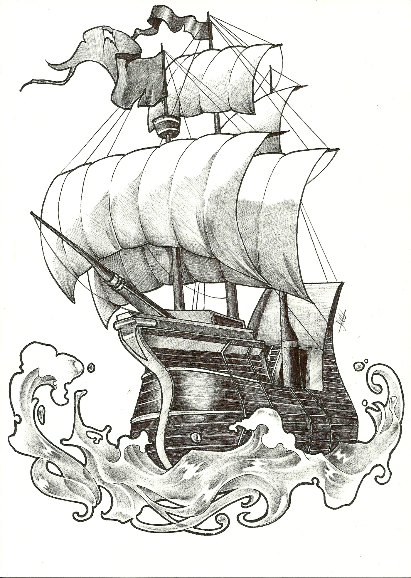 pirate ships  pirate sketch ballpoint water tattoo