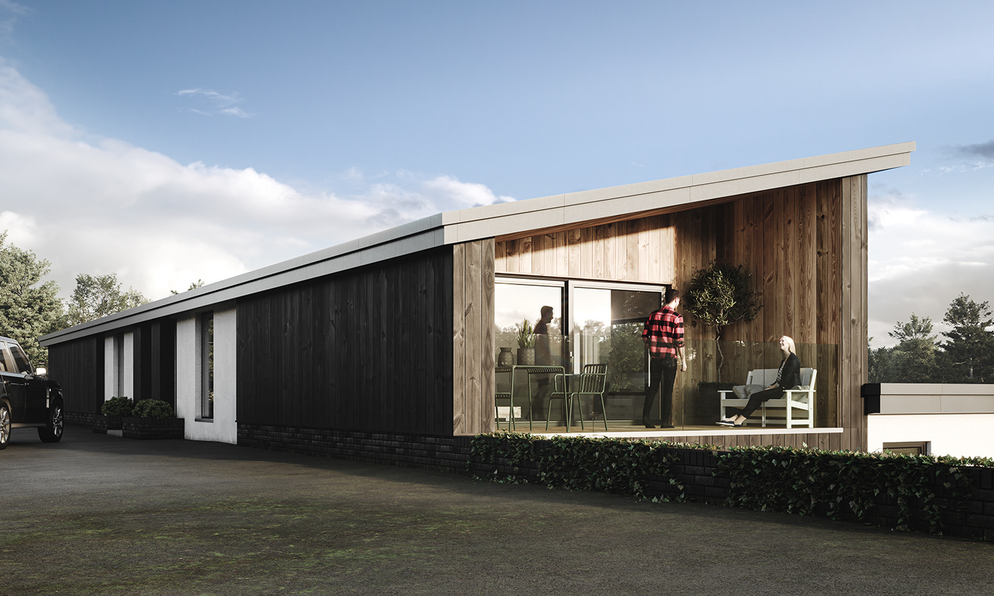 black design DUSK Extension Interior scotland suite Sunny timber cladding visualization