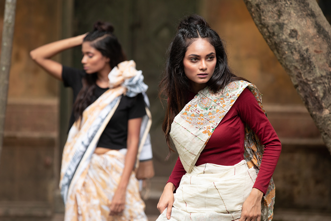 saree art Fashion  Photography  handwoven vogue harpersbazaar model Ethnic bengal