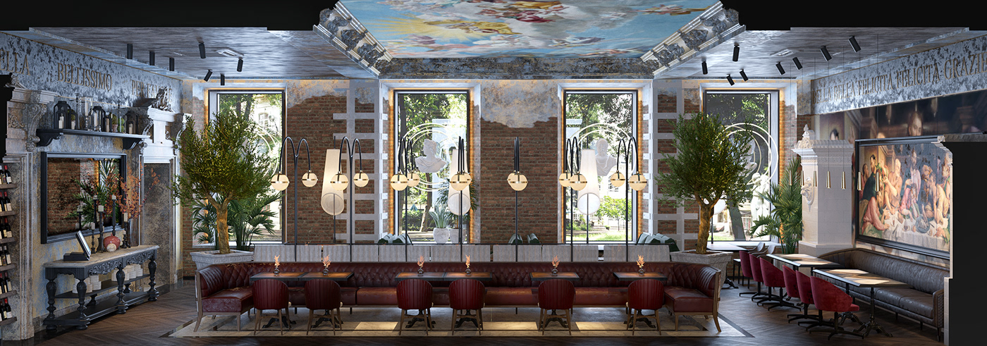 design fresco Interior interior design  italian Odessa painting   restaurant ukraine wowproject