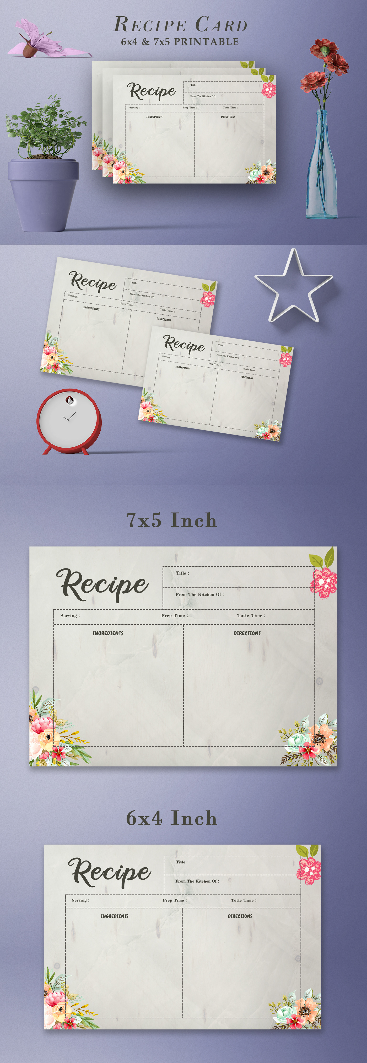 Free Recipe Card Printable Template V18 is a modern and lovely illustrative recipe template for you.