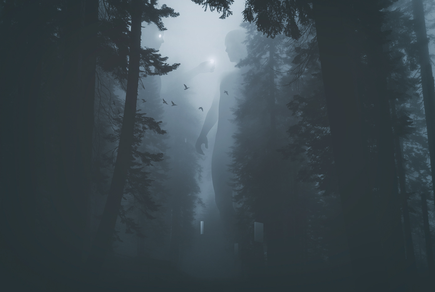 surreal geometry vector collage Photo Manipulation  dreamy giant fog Nature Landscape