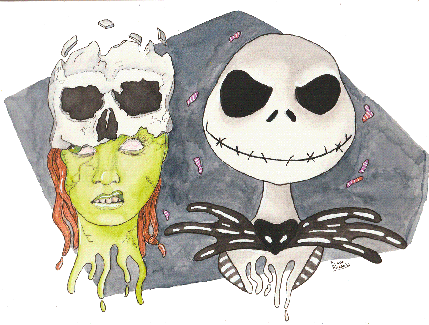 nightmare horror movie Halloween fanart ILLUSTRATION  Character design  watercolor