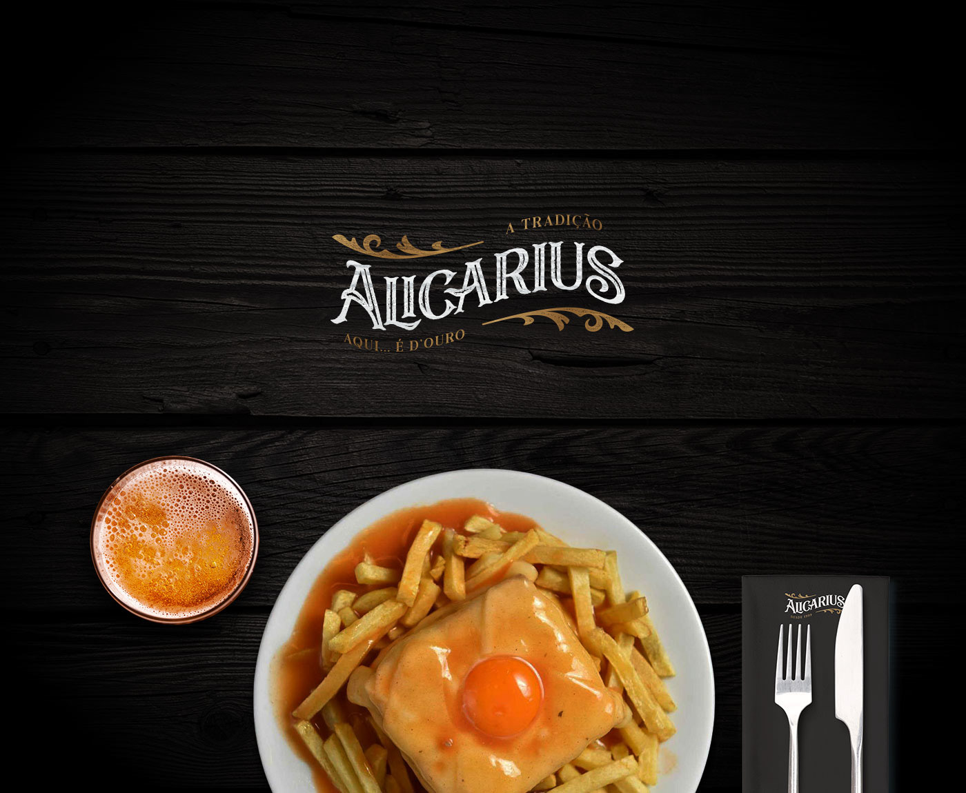 Alicarius branding  restaurant black gold francesinha
