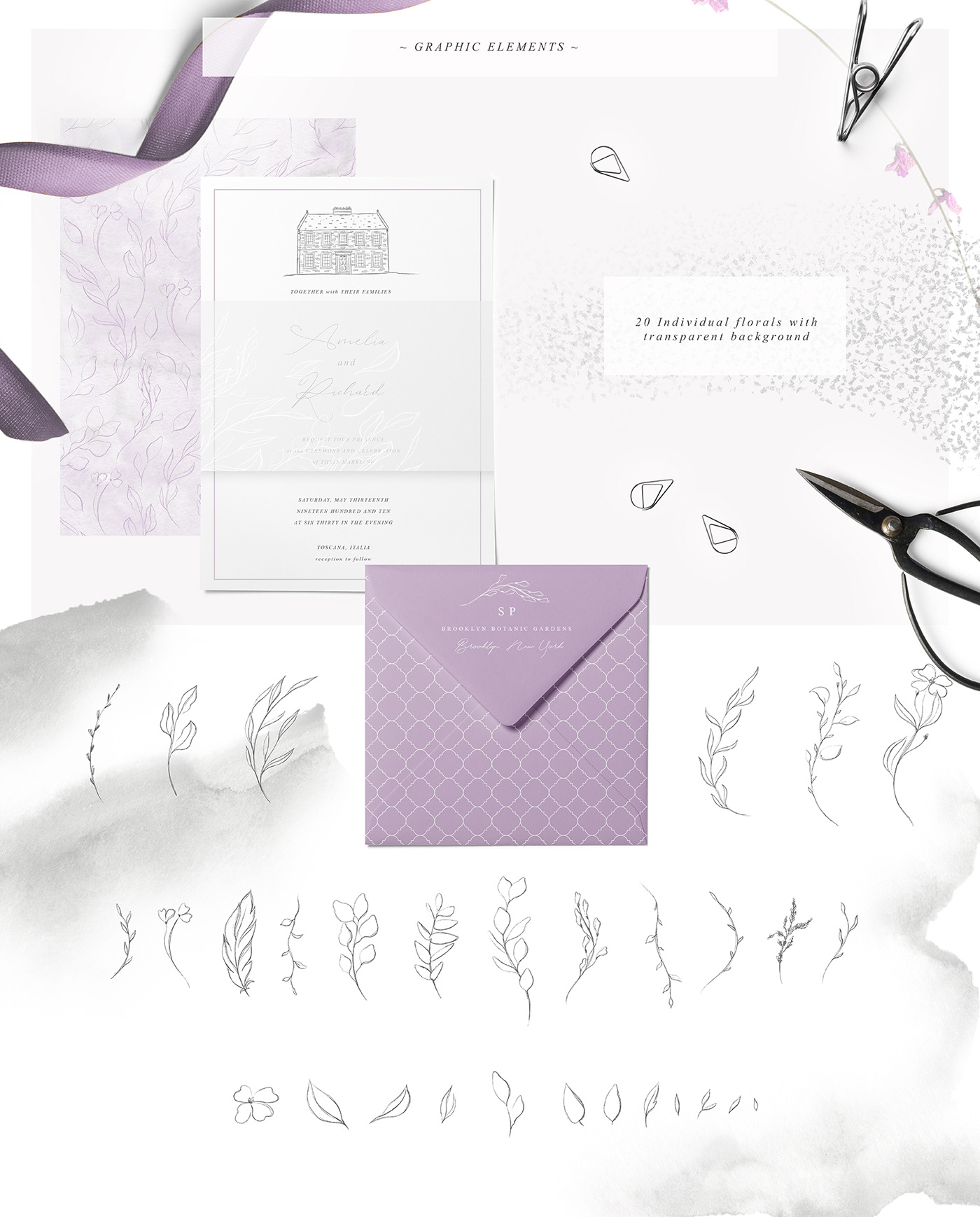 watercolor pattern building wedding branding  texture Instagram template leaves florals Flowers
