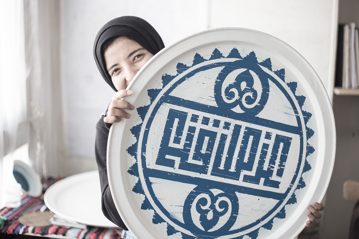 TRADITIONAL ART arabic calligraphy islamic art Qaf Studio renk circle Hana ElMasry blue graduation project ‎Geometric Kufic