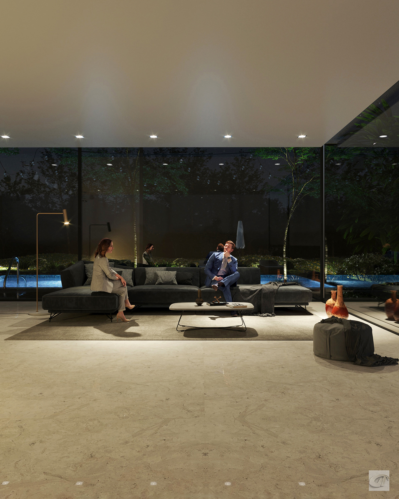 archviz CGI night Pool 3D exterior Interior luxury Render visualization3d