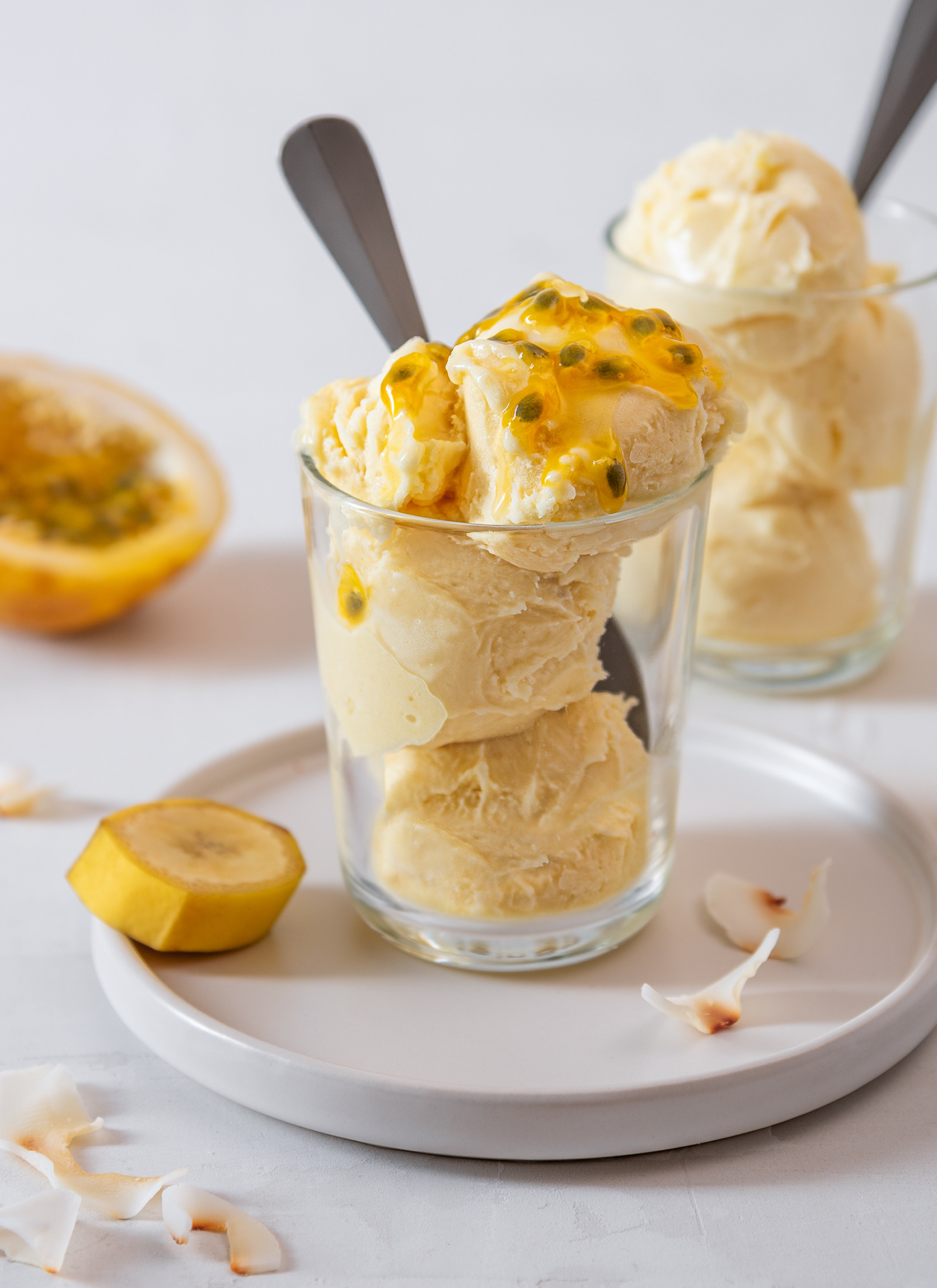 passion fruit, ice cream and glass