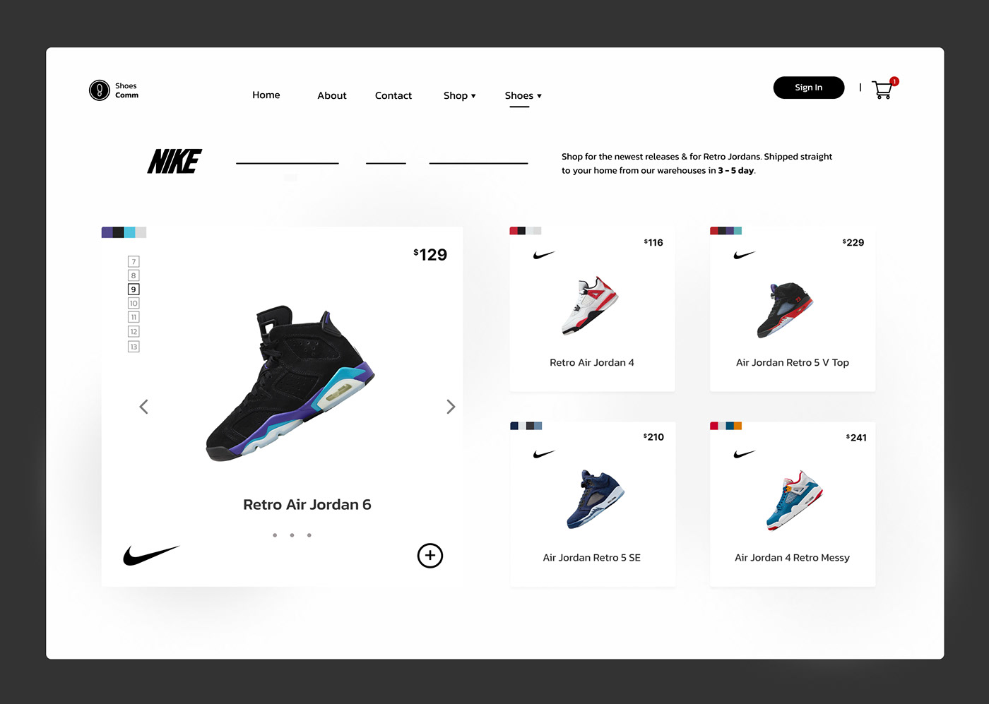 Figma shoes Nike eCommerce design Online shop Web Design  Jordans Retro user interface UI/UX