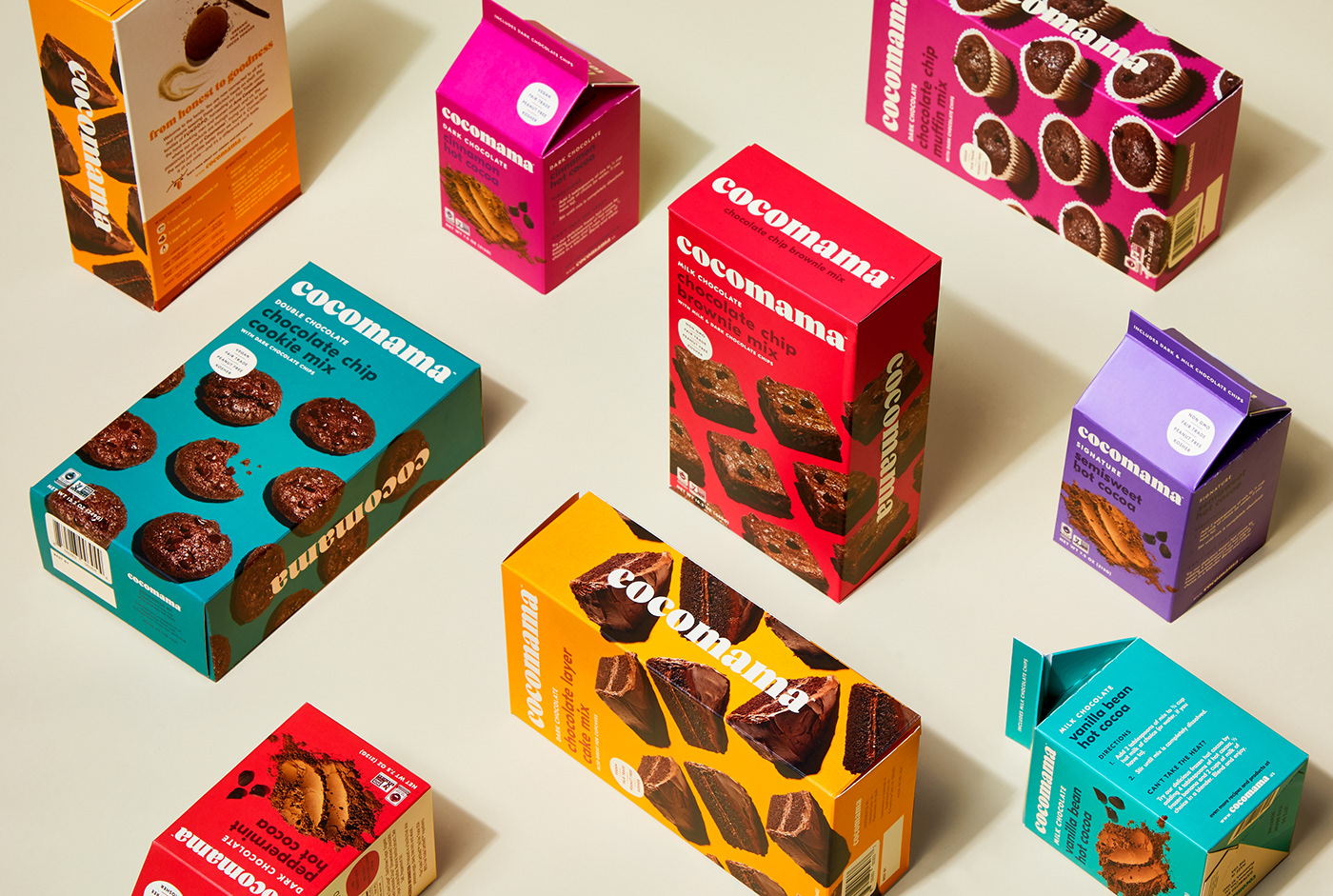 Packaging branding  Cocoa bold food photography Peck Design Associates pda baking mixes