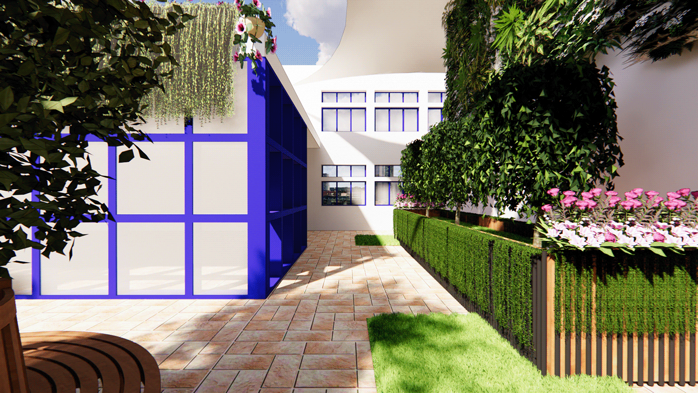 architecture interior design  visualization doha courtyard school Landscape Render exterior 3D