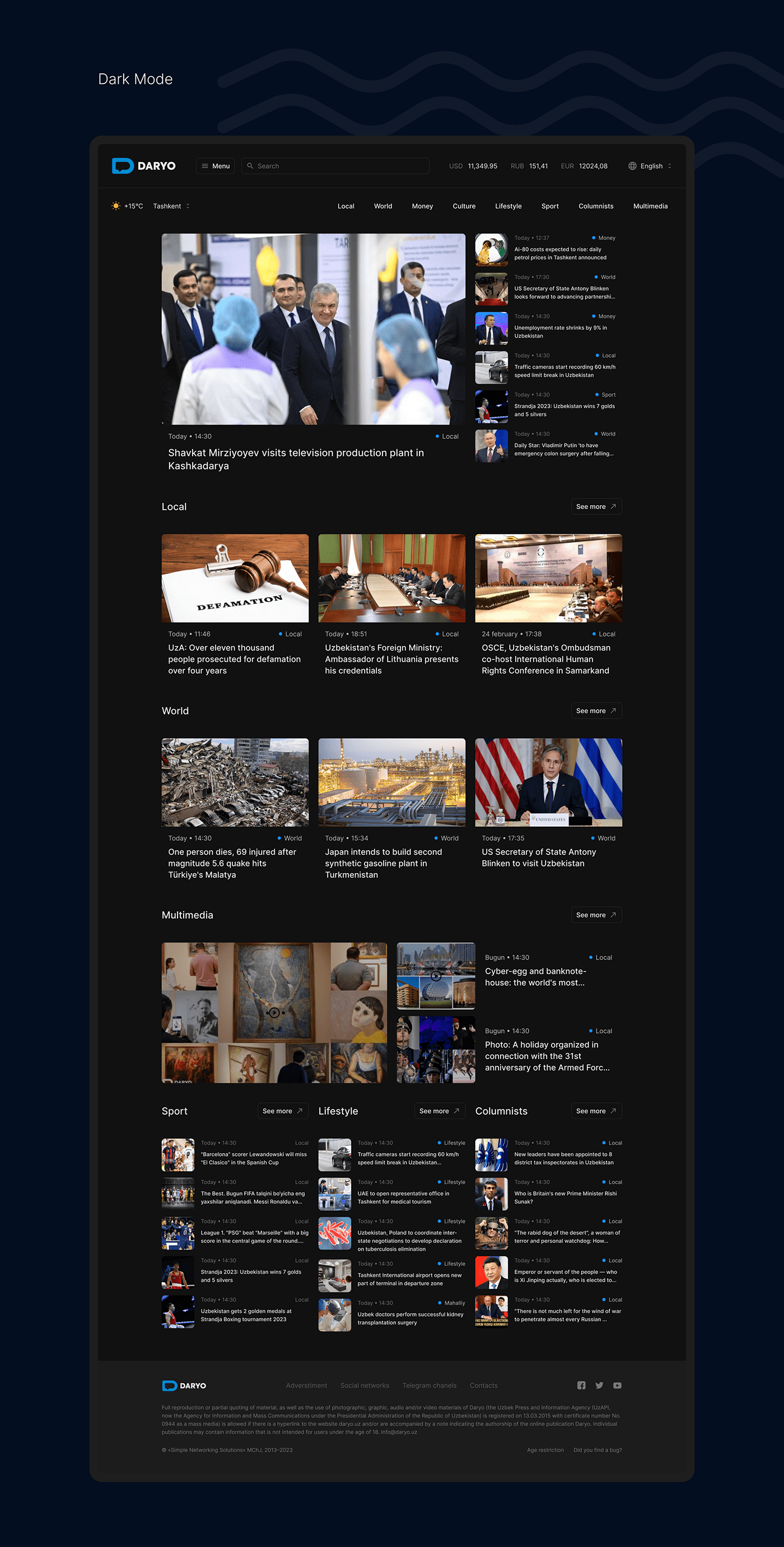 dark light news oscar portal redesign uzbek Web Web Design  Website