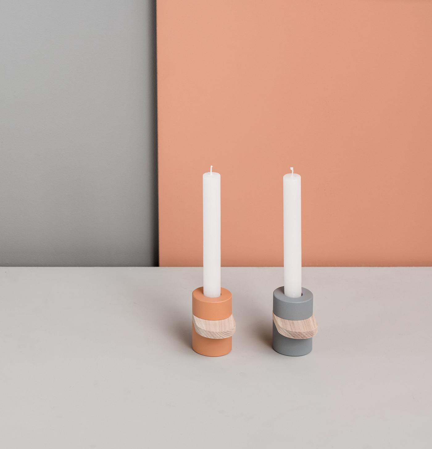 color minimalist candle mint fild design holder wood Metall decor coral
