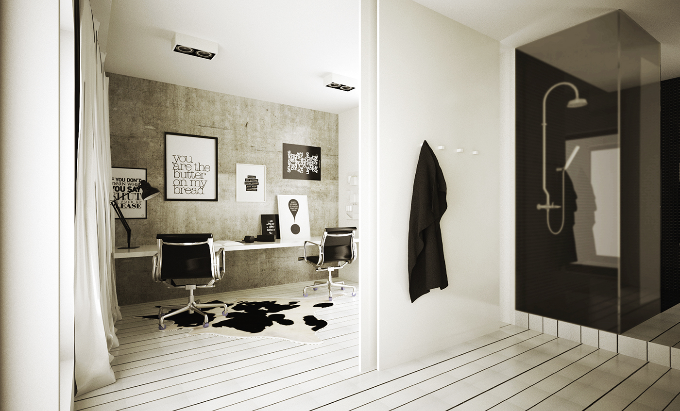 Interior  competition design styling  3D visualisation concrete minimal nordic Scandinavian White light apartment flat