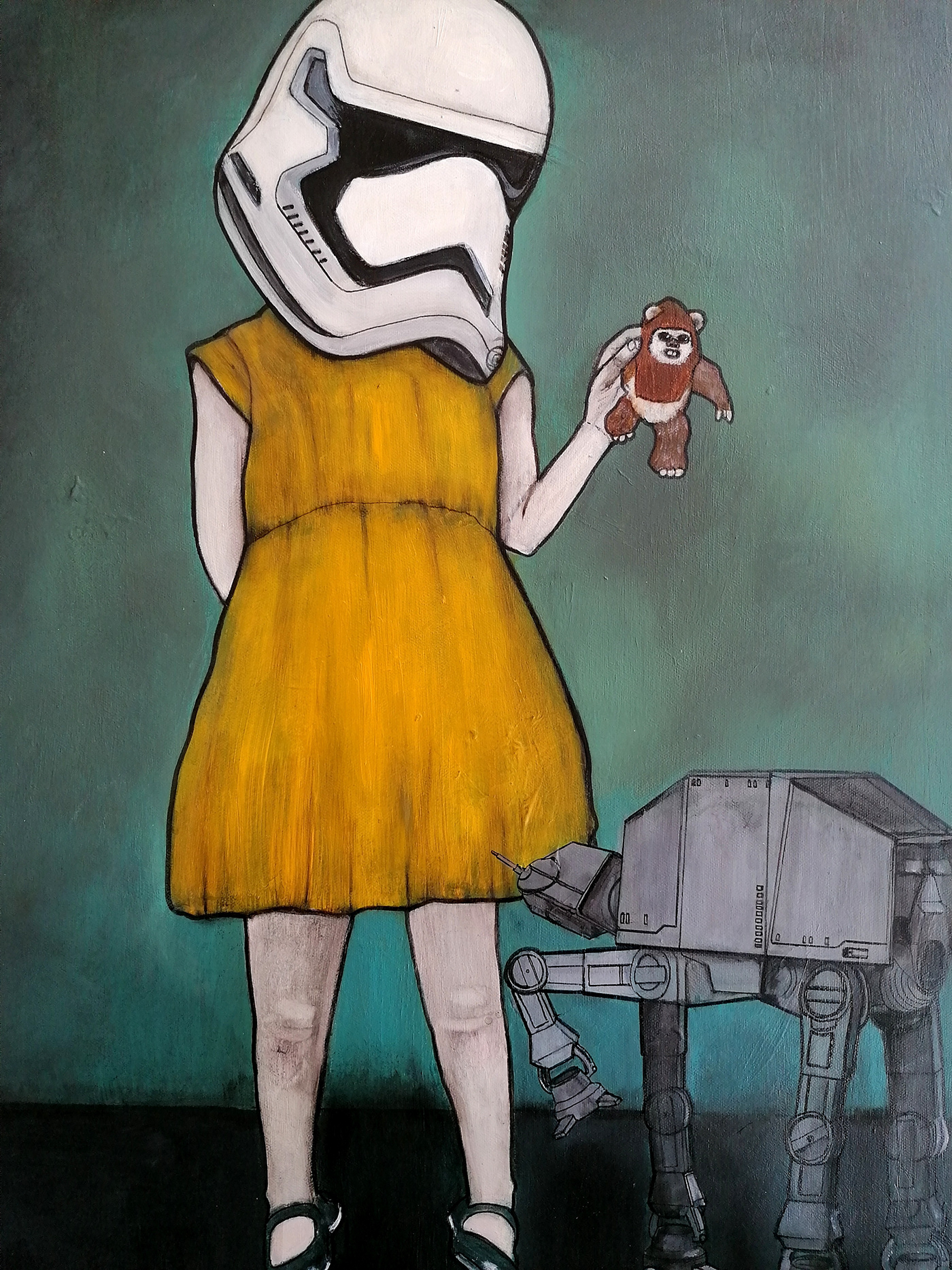 acrylic artcontemporain canvas casque Ewok Helmet painting   peinture Starwars stormtrooper